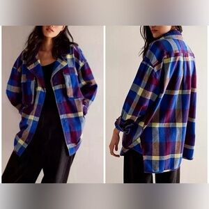 NWOT Free People We the Free Izzie Cargo Shirt Flannel - purple blue Combo - XS